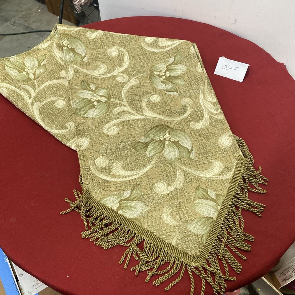Green & Beige Floral Runner 12”X 77" Fringe Included,